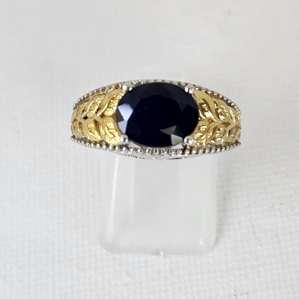 Natural Blue Sapphire Ring Platinum Over Sterling 18k Size 6!